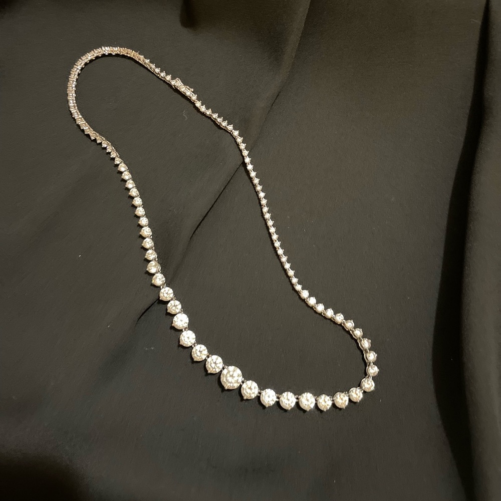 Cubic Zirconia 925 Silver Tennis Necklace Cubic Zirconia 18”